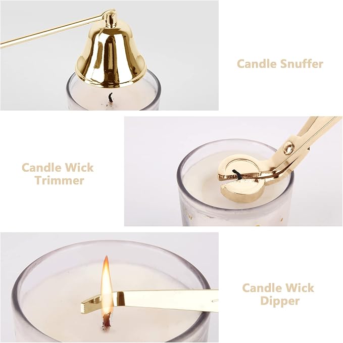 3 in 1 Candle Snuffer Long Handle Candle Extinguisher Candle Wick Trimmer Candle Cutter Candle Wick Dipper Kit - Gold
