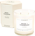 Calyan Wax Co. Musk & Teakwood 2 Wick Scented Candle - 37 Hour Burn - Luxury Non Toxic Soy Wax Candles - Long Lasting Large Glass Jar Candle for Home - 8.8oz
