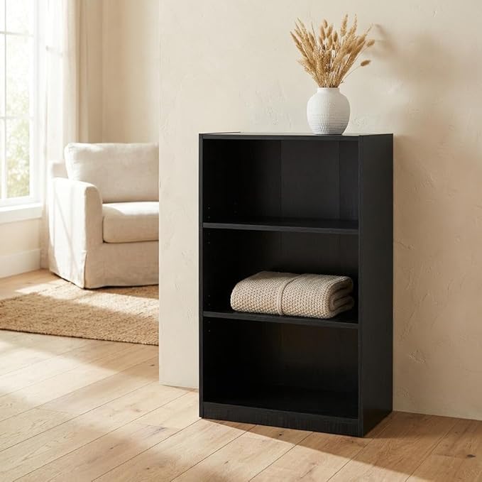 Furnifact Blackwood 3-Shelf Bookcase, Modern Design, Sturdy Construction, Versatile Storage, Ideal for Living Room or Office Displays