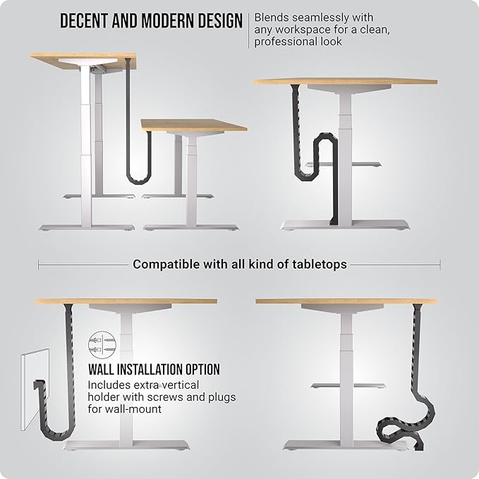 Ultimate Setup Under Desk Cable Management Vertebrae - Perfect for Sit Stand Desk - Wire Management - Adjustable Length - Flexible Cable Spine - Black, 133 cm
