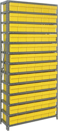 Quantum Storage Systems 2475-603YL Solid Heavy Duty 13 Shelves 72 Super Tuff Euro Yellow Bins 75" H x 36" W x 24" D