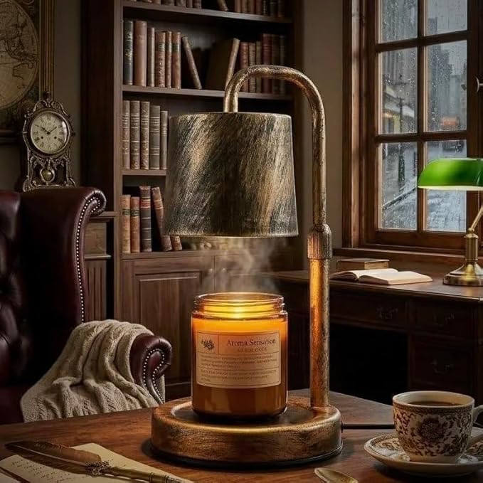 Vintage Industrial Candle Warmer Lamp for Home Decor - Height Adjustable with Dimmer, Dimmable Wax Melt Warmer Compatible with Yankee Candle Jars (Antique Bronze, 50W 2 Bulbs, 110V)
