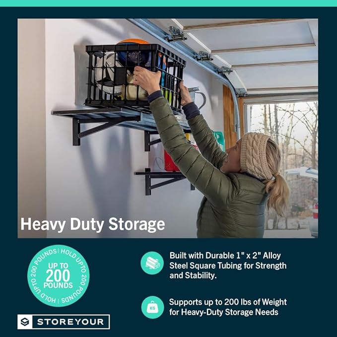 StoreYourBoard Heavy Duty Garage Shelf Wall Mount 1ft x 2ft – Wall-Mounted Shelving for Storage & Organization – Heavy Duty Garage Shelves for Tools, Bins, & Equipment – Holds 200 lbs - Black