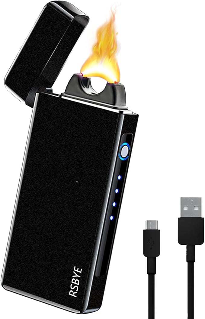 Electric Arc Lighter - Windproof Plasma-Flame Lighter with Battery Indicator (Matte Black)
