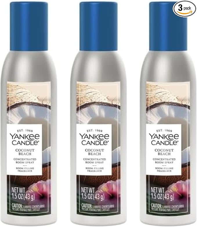 Yankee Candle Concentrated Air Freshener Room Spray, Odor Eliminator for Home, Bathroom, Coconut Beach, 1.5 Oz (Pack of 3)