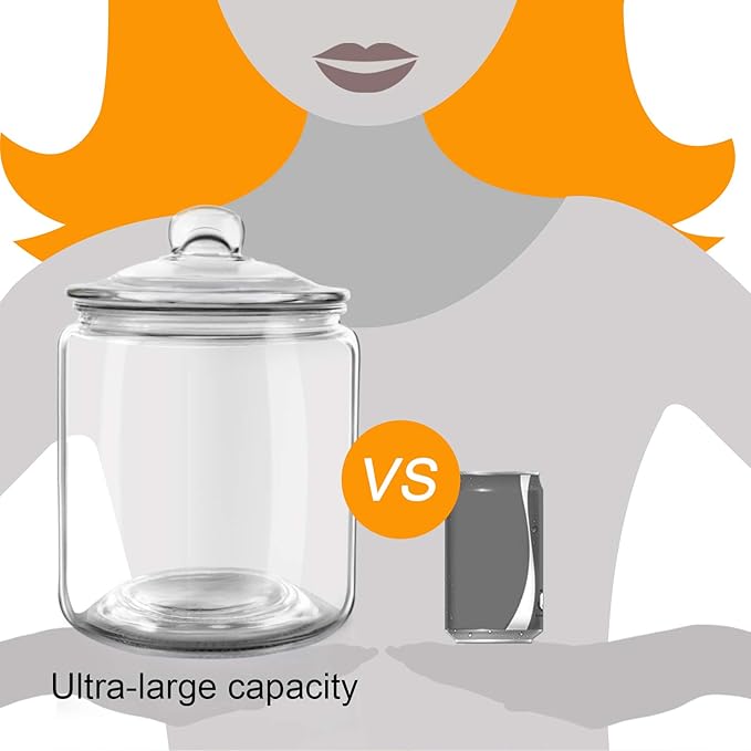 Airtight Glass Jar,Cookie Candy Penny Jar with Leak Proof Rubber Gasket Lid,1 Gallon Clear Round Big Household Multifunctional Storage Container with Silicone Reusable Food Bag for Cookies, Candies