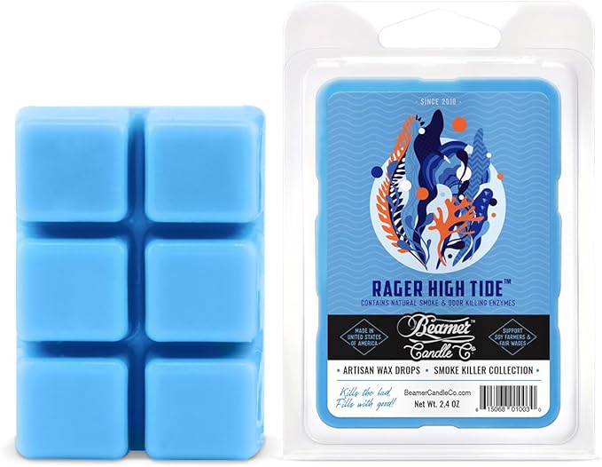 Beamer Candle Co. - Rager High Tide Wax Melt – Tropical Citrus & Ocean Breeze Scent – Citrus, Driftwood, Amber, Blue Musk - 1 Pack of 6 Cubes – Odor Eliminating – High Fragrance – 40 Hour Burn Time