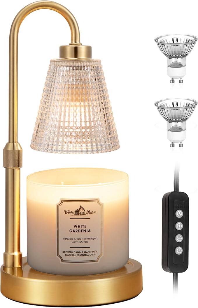 Innqoo Big Gold Candle Warmer Lamp with Timer, Dimmable Candle Warmer for Home Decor, Height Adjustable Candle Lamp for Jar Candles, Birthday Gifts for Women Mom, House Warming Gifts New Home