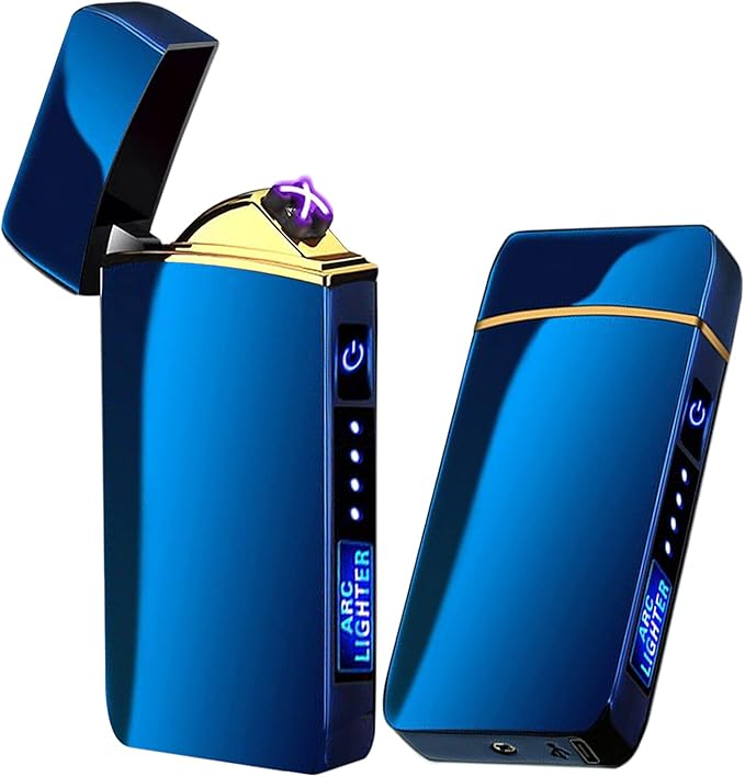 T3-Blue Smart Electric Lighter - USB Rechargeable, Windproof, Flameless, Lightweight Plasma Lighter for Fire, BBQs, Fireworks, Candle, Camping - Outdoors Indoors