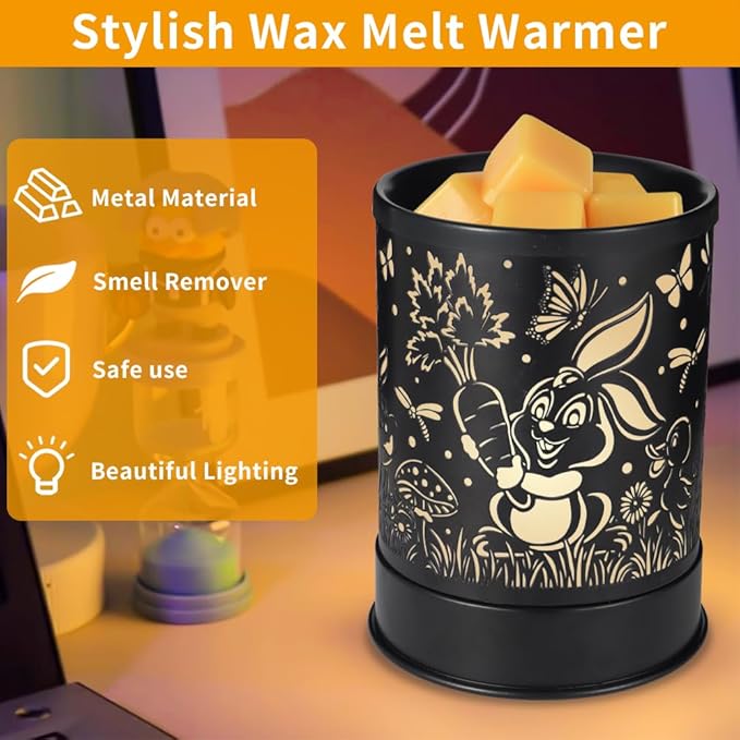 nawaza Metal Wax Melts Warmer, 2-in-1 Electric Scented Candle Wax Melter and Wax Cubes, Aromatherapy Essential Oil Burner for Home Décor Office and Bedroom, with LED Light(Rabbit)