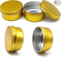 200ml Aluminum Tin Jar, Refillable Makeup Container 200g Gold Screw-up Lid Small Round Cans 7oz for Cosmetics, Lip Balm, Cream, Toner, Eyeshadow, Candle, Tea, Beads, Nails, 4 Pack Travel Tins