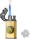 Torch Lighter, Magic Dual Flame Dragon Lighters with Adjusting Flame Tool, Creative Windproof Cool Design, Refillable Butane Lighter Gifts for Men Friend Outdoor Indoor(Without Butane)-Gold Dragon