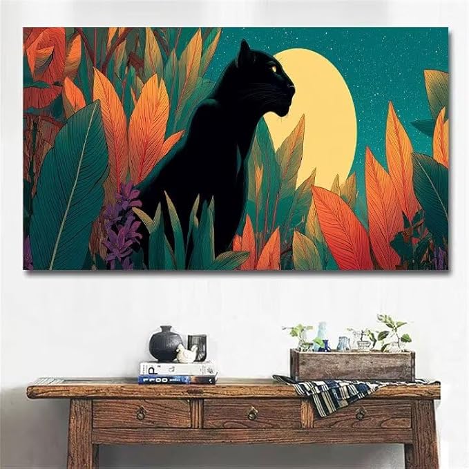 Paint by Numbers Kit for Adults Leopard Painting by Numbers Moon DIY Kits for Adults Canvas Oil Painting Crafts, Hobbies for Women Beginner for Home Wall Decor Art Gifts Without Frame 12x24Inch 0-VZ54