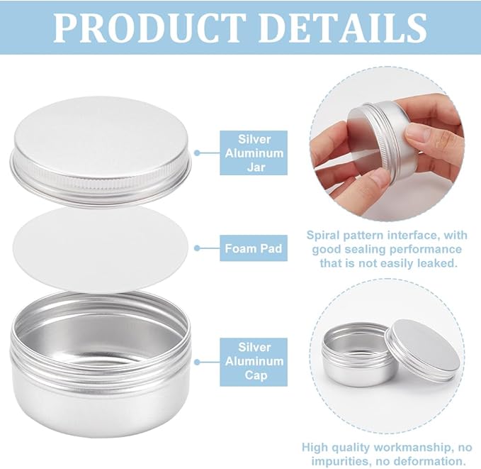 BENECREAT 20 Pack 1.7 OZ Tin Cans Screw Top Round Aluminum Cans Screw Lid Containers - Great for Store Spices, Candies, Tea or Gift Giving (Platinum)
