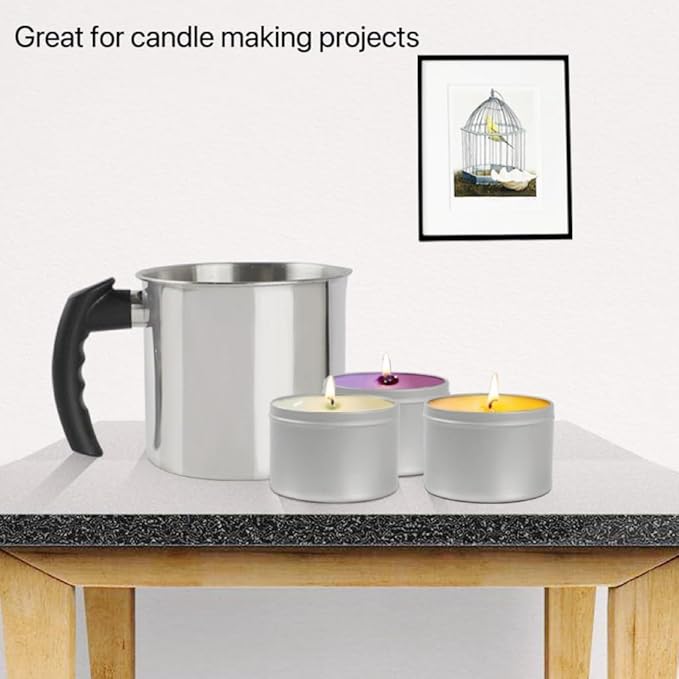 Phinicco Candle Making Pouring Pot 44oz 1.3L Double Boiler Wax Melting Pot and Spoon 304 Stainless Steel Candle Making Pitcher Heat-Resistant Handle Dripless Pouring Spout Anti Scalding Pad