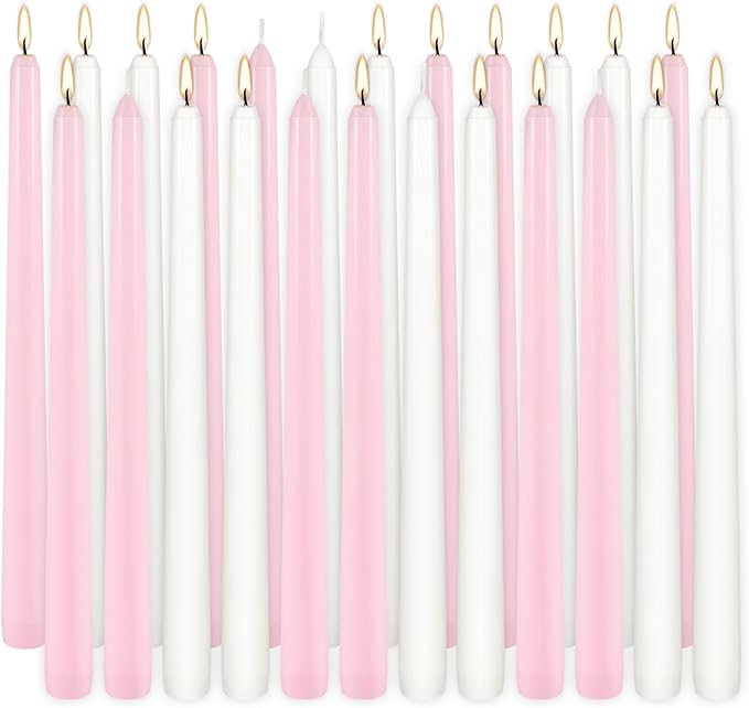 10-Inch Pink and White Taper Candles|24Pack Unscented, Smokeless,Hand-Poured CandleSticks,Perfect for Valentine’s Day, Weddings, Parties, Shabbat, Baby Shower, Birthday,Girls' Night,Home Décor