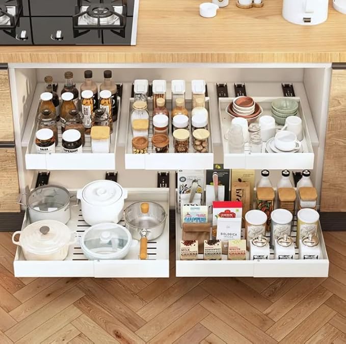 Pull out Cabinet Organizer, Slide out Drawers for Kitchen Cabinets, Adhesive Nano Film, No Drill Install, DIY - adjustable - Expandable - Kitchen accessories – Home Essentials (12.6"~20.5") 1PC