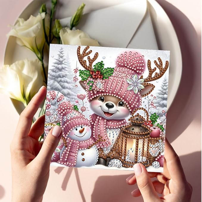 6PCS Christmas DIY Art Greeting Cards Congratulations Cards & Gifts – DIY 5D Diamond Painting Kit, Sparkling Crystal Rhinestone Art, Handmade Home Decor & Gift