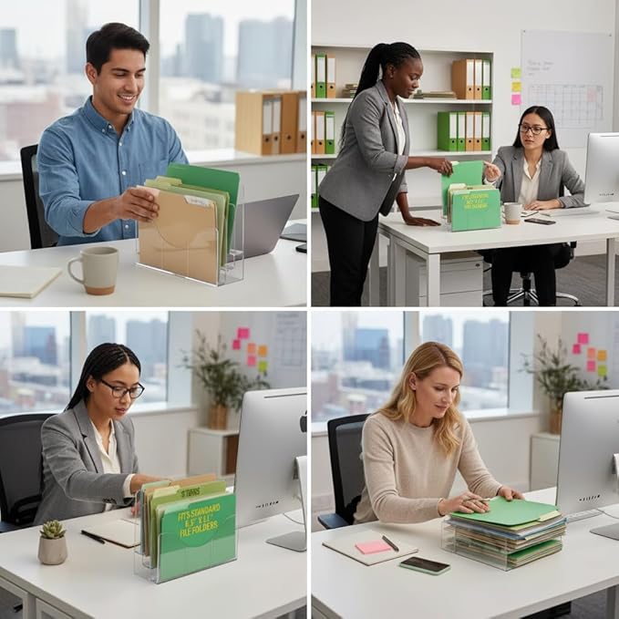 Azar Displays 250099 Three Tier File and Brochure Desktop Wall Organizer Holder with Dividers Brochure Display Stand Acrylic Holder, Fits 8.5" x 11" Files, Clear, 1 Pack