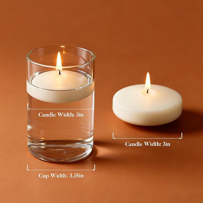 Crenovo Floating Candles Dripless, 10-Hour Clean Burn, 3 Inch Unscented Candles for Wedding, Party, Centerpieces, 36 Pack Ivory Water Candles Romantic Decoration for Valentine's Day