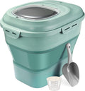 Rice Storage Container, Foldable Airtight Cereal Food Storage Containers 20 to 50 Lbs with Measuring Cup & Wheels, Dry Food Flour Sugar Storage Container Large Kitchen Pantry Holder, Green
