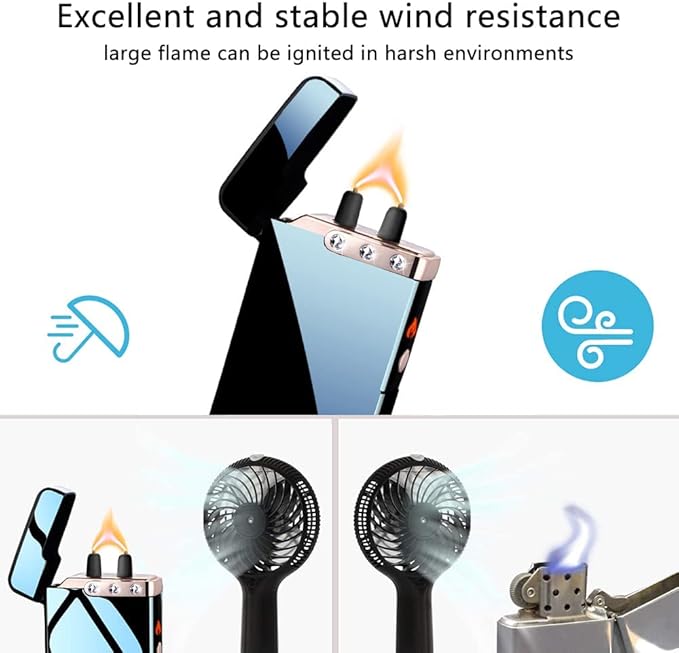 GADATOP Flame Arc Plasma Lighter,Electric Lighters, USB Rechargeable Electric Lighters Windproof Waterproof Lighter with LED Battery Indicator (Black)