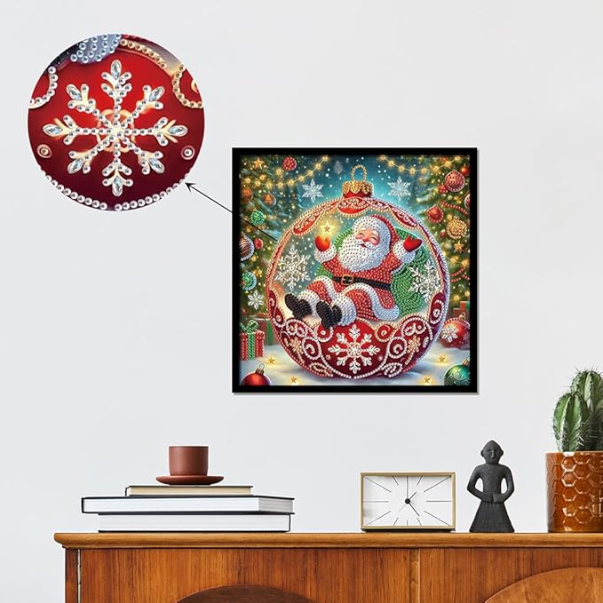 Xmas Santa Claus Ball 5D Special Shape Diamond Art Kits for Beginners, Christmas Winter Theme Diamonds Painting Kits for Adults,DIY Crystal Rhinestones Diamond Paintings for Home Wall Decor 12×12Inch