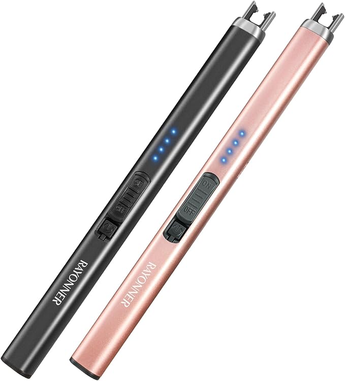 Electric Candle Lighter, Windproof Flameless USB Rechargeable Plasma Arc Lighter for Grill Firework Kitchen Camping (2 Pack - Black&Rose Gold)