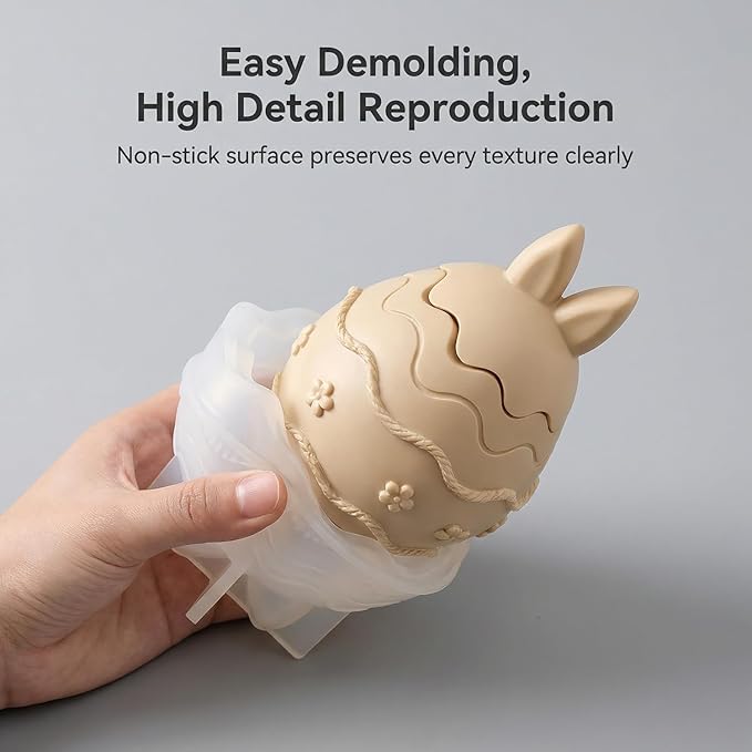 Easter Bunny Egg Candle Jar Silicone Mold, 3D Rabbit Egg Resin Mold for DIY Candle Vessel, Storage Cup, Desktop Decor & Easter Craft Making