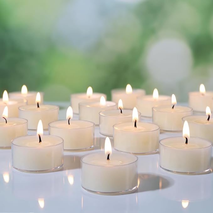 48Pcs White Beeswax Tea Light Candles-4 Hour Burn Time,100% Pure Natural Beeswax-Clean Burning & Air Purifying, Smokeless Bulk Tea Lights for Spa,Meditation,Wedding & Home Decor