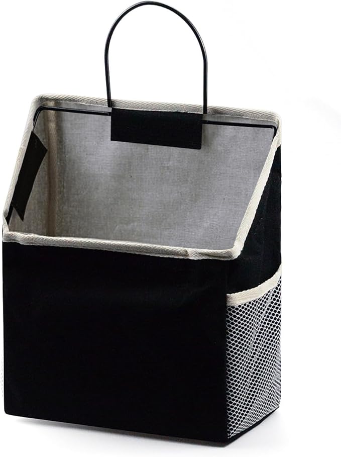 Fantasyon Wall Hanging Storage Bag, Waterproof Over The Door Closet Organizer Hanging Pocket Linen Cotton Organizer Box Containers for Bedroom, Bathroom (Black)