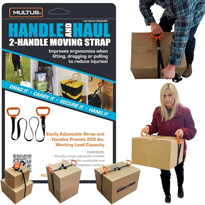 MULTUS - 2 Handle Moving Strap – Heavy Duty Carrying Strap for Boxes, Furniture, Beach Gear, Camping, Hunting, Sports Equipment, Tents, & Outdoor Hauling