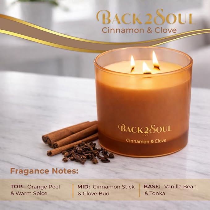 Non Toxic Candles 13.4 oz 50 Hours Burn Time, Scented Soy Candles, Clean Burning, Safe Non Toxic Design (Cinnamon & Clove)