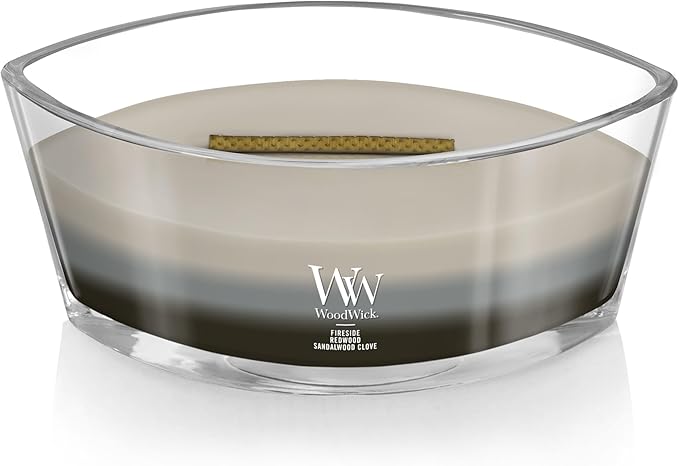 WoodWick Warm Woods Trilogy Holiday Candle Gifts for Women and Men, 16 oz Ellipse Trilogy Candle with Crackling Wick