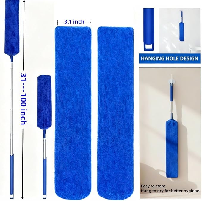 Retractable Gap Dust Cleaner Under Appliance Cleaning Tool, GMLRKY Flat Duster for Under Refrigerator Fridge Stove Couch Bed, Skinny Thin Duster for Tight Spaces (Blue)