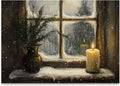 Cozy Winter Window with Candle & Evergreen Paint by Numbers for Adults, Snowy Night DIY Painting Kit, Warm Home Decor 24 Colors 16x20 inch Framed