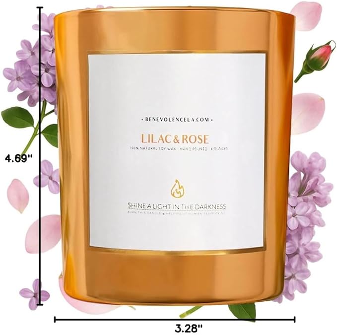 Benevolence LA Lilac & Rose Wood Wick Candles | Soy Christmas Scented Candles for Home | Holiday Candle Gifts for Women and Men | Home Fragrance | Aromatherapy | Bathroom Freshener | 8oz, 45 Hour Burn