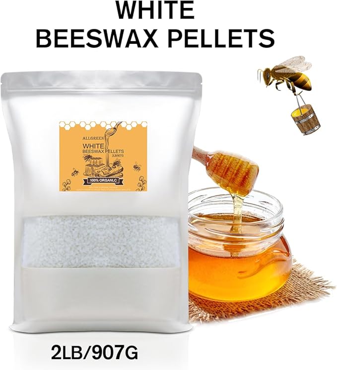 White Beeswax Pellets 2LB, 100% Organic Beeswax, Beeswax for Candle Making, Body, Skin Care DIY, Lip Balm and Soap Making Supplies