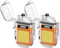 SUPRUS Waterproof 3 Modes of Flashlight Windproof Lighter Dual Arc Electric Rechargeable Dual Arc Plasma Lighter with Survival Emergency Whistle and Lanyard (Orange, 2Packs)