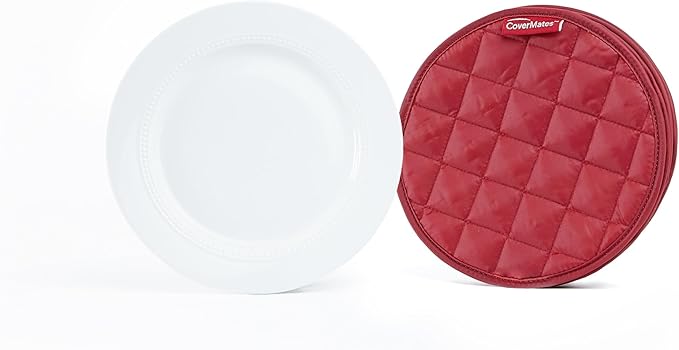Covermates Keepsakes Quilted Dish Dividers – Set of Padded Plate Protectors for China & Dinnerware Storage, Scratch Protection, Machine Washable, Red