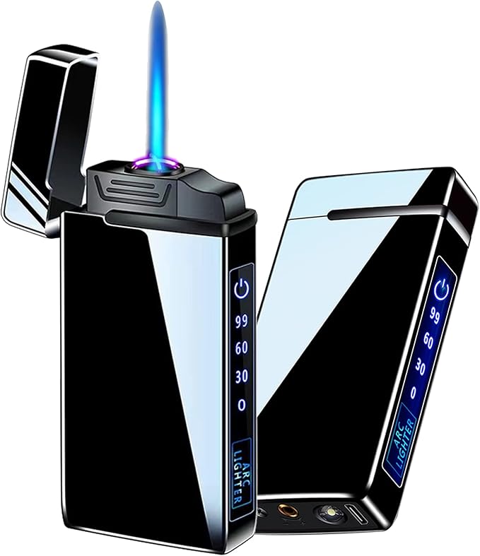 Arc Electric and Refillable Butane Jet Flame Torch Lighter 2 in 1, USB Rechargeable with LED Lighting Windproof for Fire, BBQs, Fireworks, Candle, Camping, Outdoor (Black Ice)