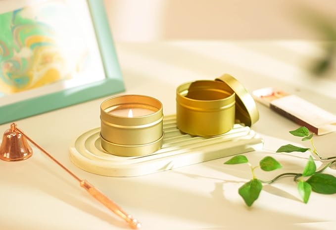Gold Candle Tins 4oz with Lids, 24 Piece Candle Containers, Bulk Candle Jars for Candle Making - Gold