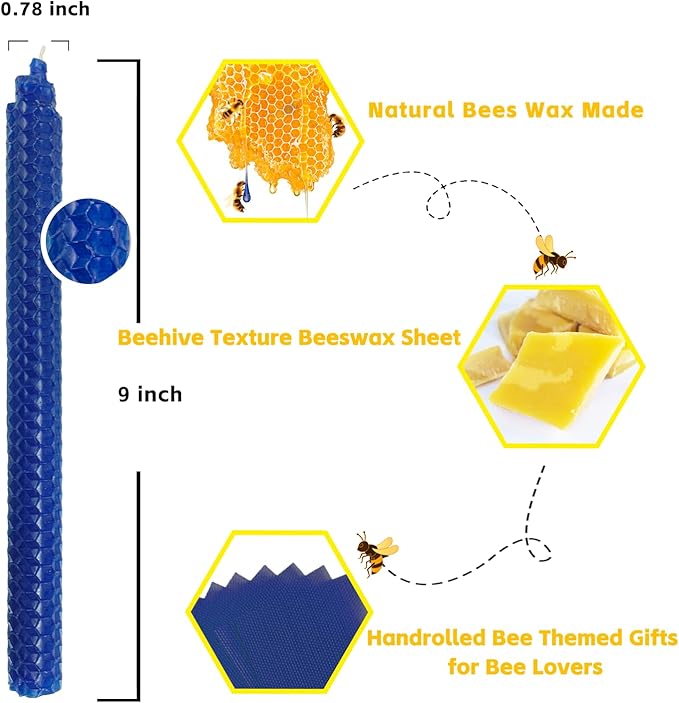 Lacaser Natural Beeswax Taper Candles Bulk 14 Pack, 9" Long Candle Sticks, Unscented & Dripless Bees Wax Made Candles, Blue White Green in 7 Assorted Colored Colors
