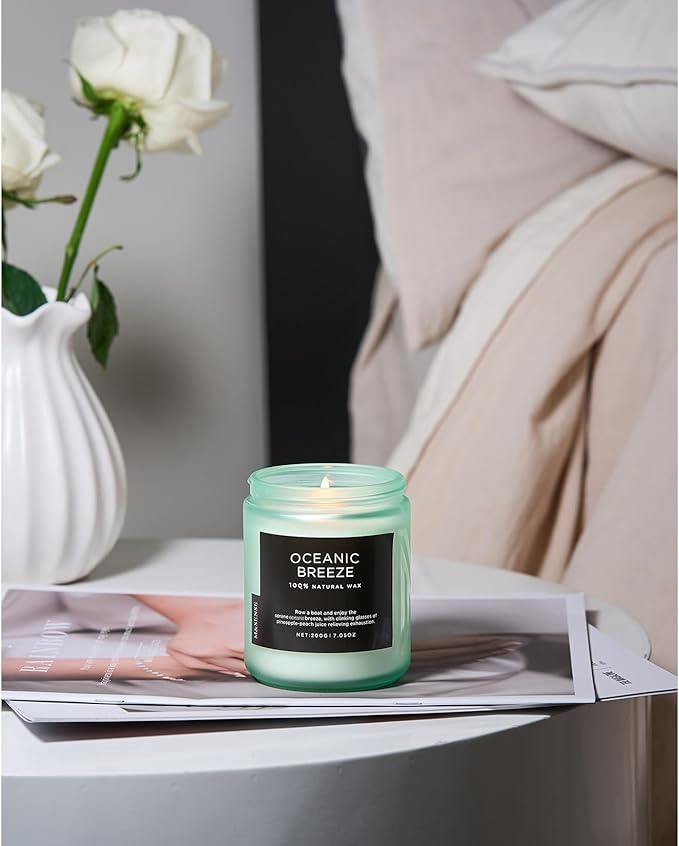 M&SENSE Oceanic Breeze Home Scented Candles, 7.05oz Natural Soy Wax, 50-Hour Slow Burning, Non Toxic Organic Candle, Aromatherapy Fragrance for Stress Relief, Housewarming Gifts for Women/Men