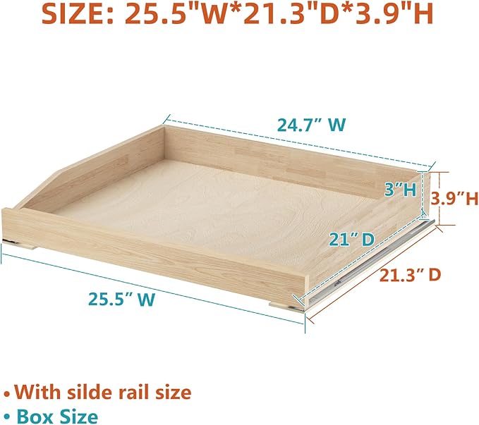 ROOMTEC Pull Out Cabinet Drawer for Kitchen Cabinets 25.5" W x 21" D, Pull Out Cabinet Organizer, Bottom Assembly, Requires At Least 26.5” Cabinet Opening, 2PCS