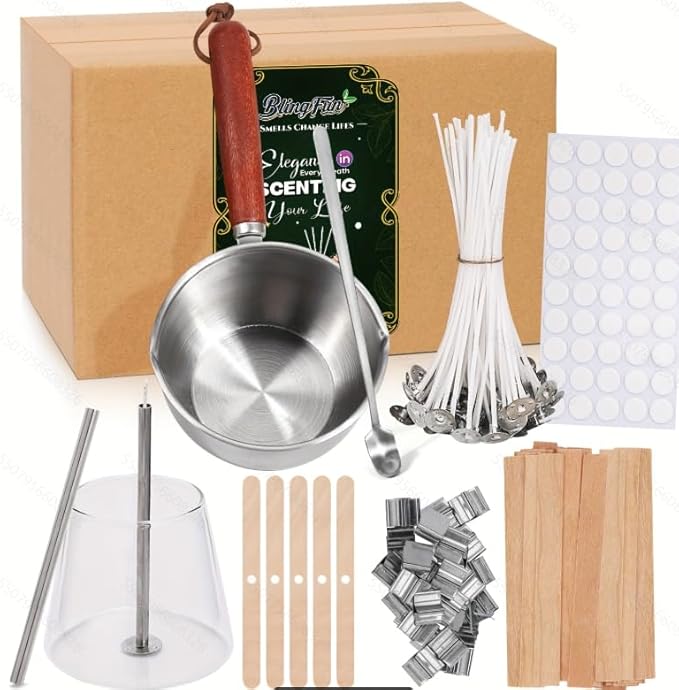 Candle Wicks for Candles Making,Including Melting Pot,2 Types Candle Wick,Wick Stickers,Wick Holders,Wick Placing Tube,All-in-One Starter Set for DIY Soy, Beeswax, Paraffin Candles