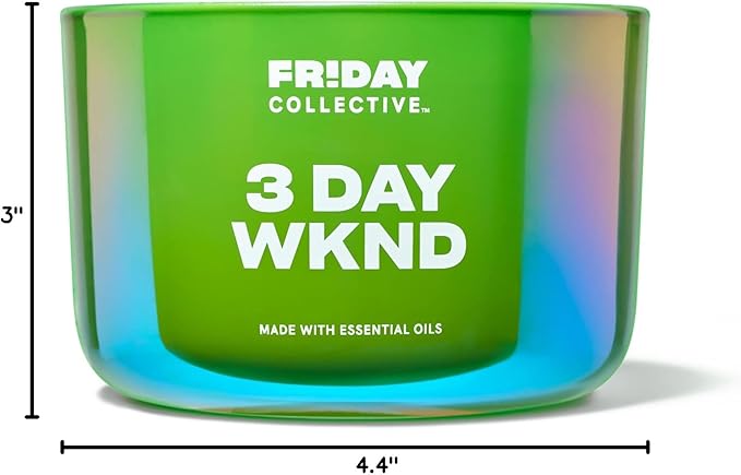 Friday Collective 3 Day Wknd Candle, Fruity Scented, Made with Essential Oils, 3 Wicks, 13.5 oz