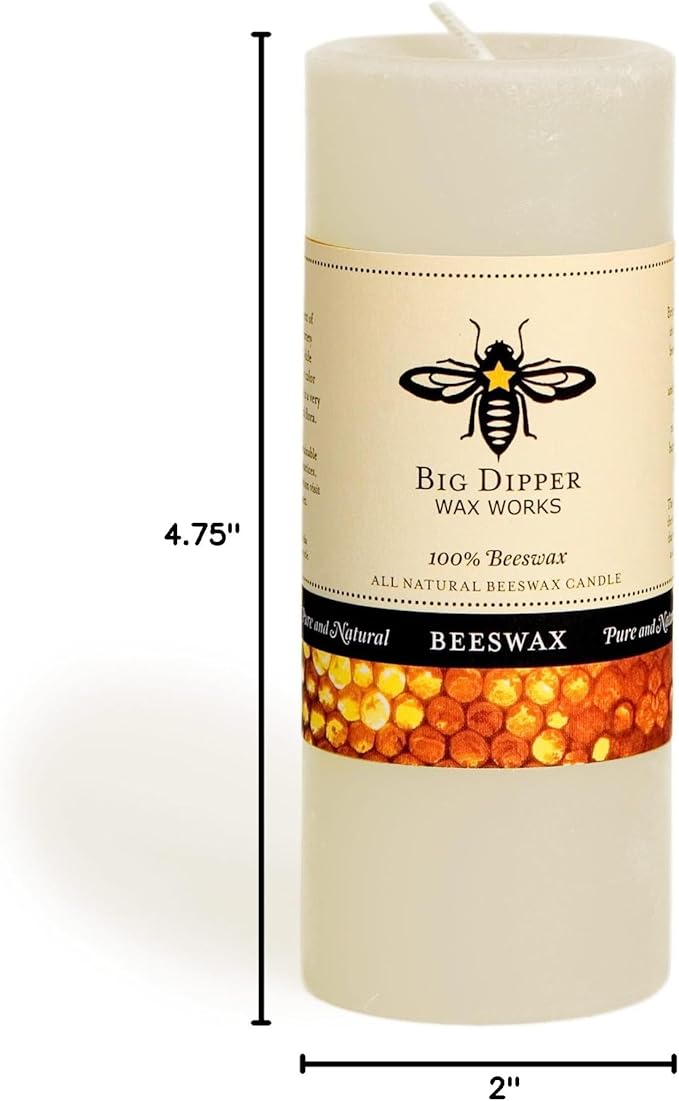 Big Dipper Wax Works Ivory White Pillar Candle, 40-Hour Long Burn, Pure Beeswax Candle, 2" x 4.75”