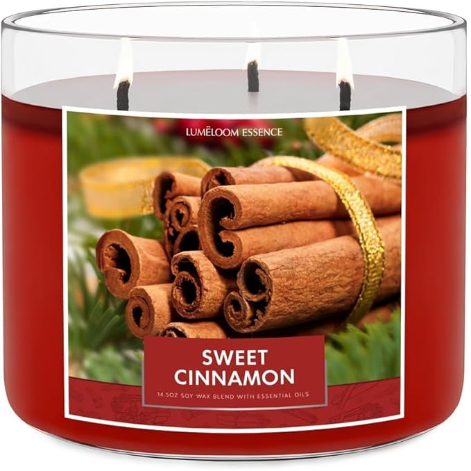 Cinnamon Candles, 14.5oz, Large 3-Wick Soy Wax Candles for Home Scented, Sweet Cinnamon, Apple, Clove Scent, Holiday Gifts for Women, Men, Friend, Teacher, Long Burning Time