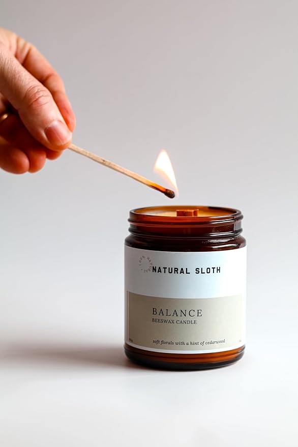 9 oz Beeswax Candle with Pure Essential Oils, Non-Toxic, Made Safe® Certified, Wooden Wick, Clean Burning (Balance)